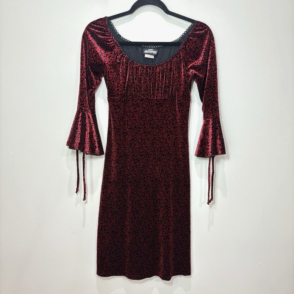 Vtg Jodi Kristopher Red Black Velvet Dress S Whimsigoth Vamp Gothic Witchy Y2K